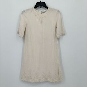 & Other Stories Shift Dress‎ Womens Size 4 Cream Woven Embroidered Mini Bridal